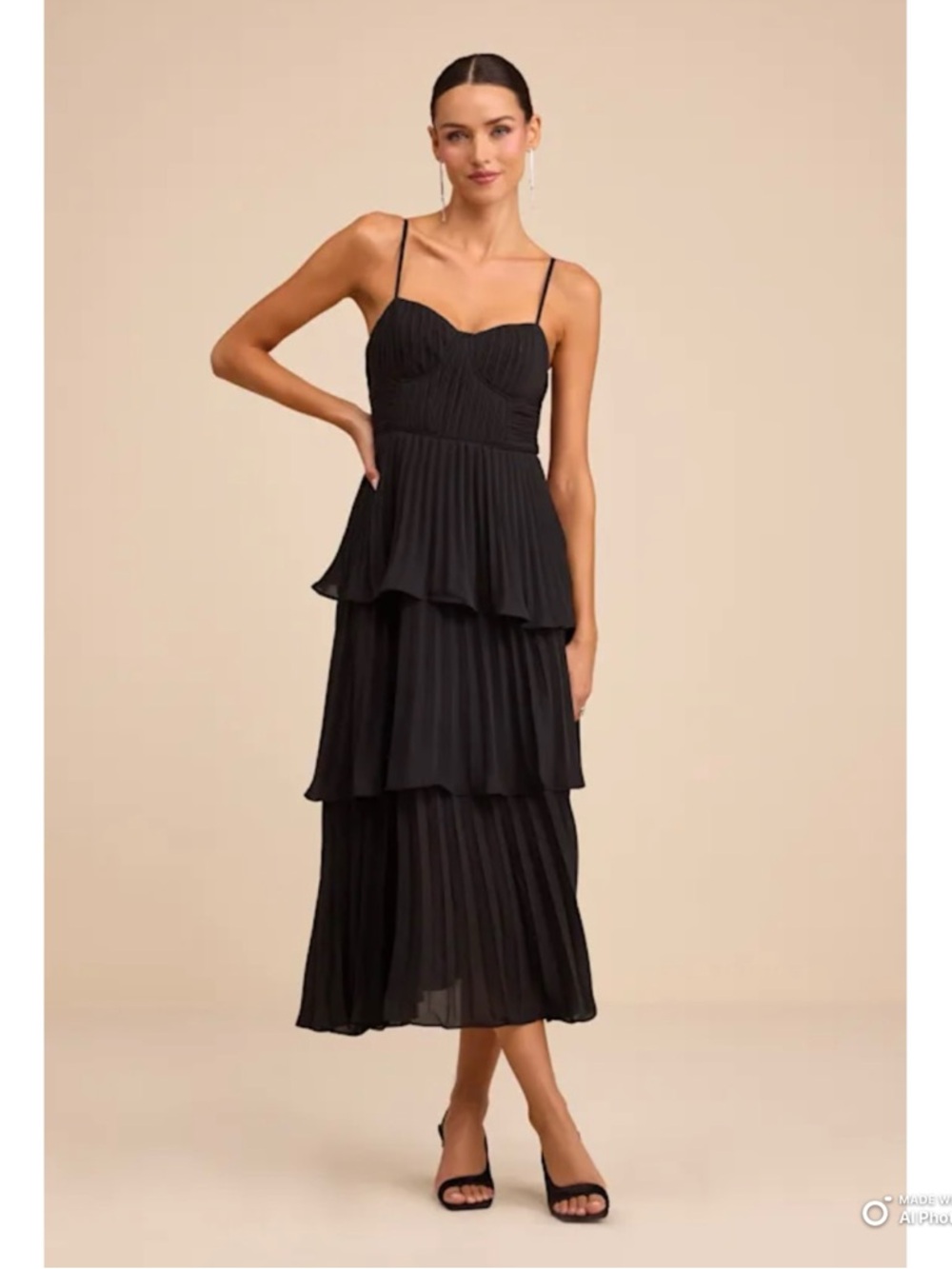 Lulus Large Cascading Crush Black Tiered Bustier Midi Dress NWT Party Wedding